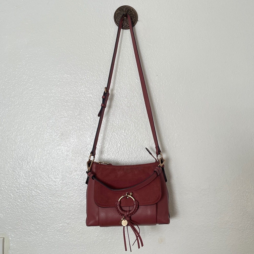 See By Chloe Joan Small Shoulder Bag Burgundy Grain Leather Suede Crossbody